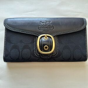 Coach Wallet & Checkbook Set - Black Coach Black Clutch with Gold Accent